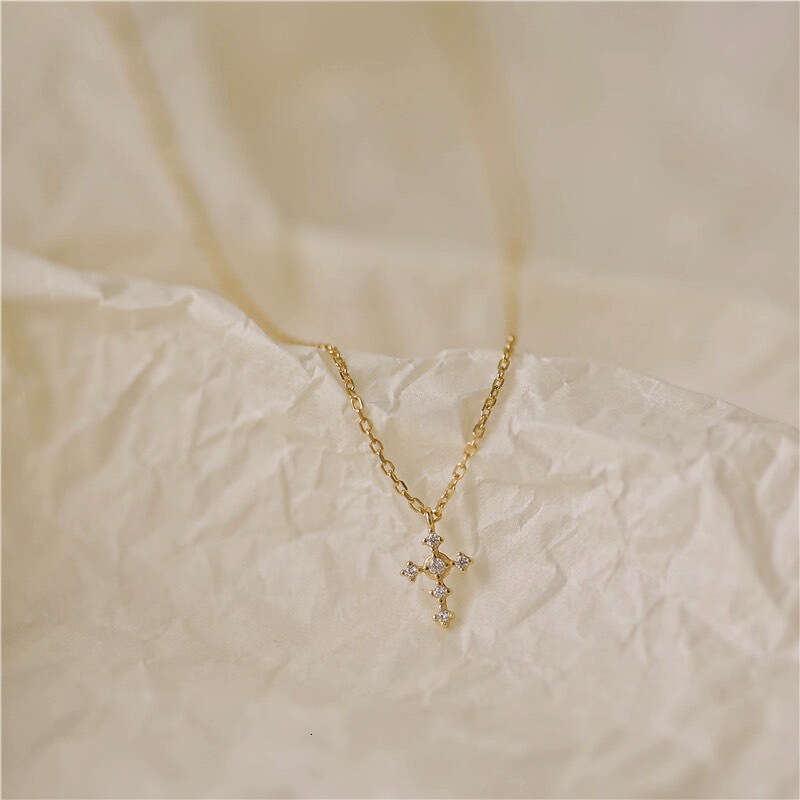 necklace S sterling sier plated 14K gold mini cross INS temperament versatile set with zircon stacked necklace for women's collarbone chain