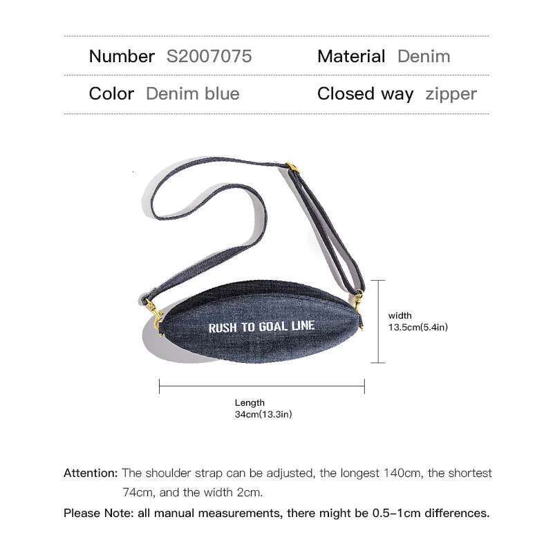 Maden Vintage Jeans Shoulder Bag Unisex Letter Rugby Sling Bags Large Capacity Designer Handbags Female Crossbody Accessories