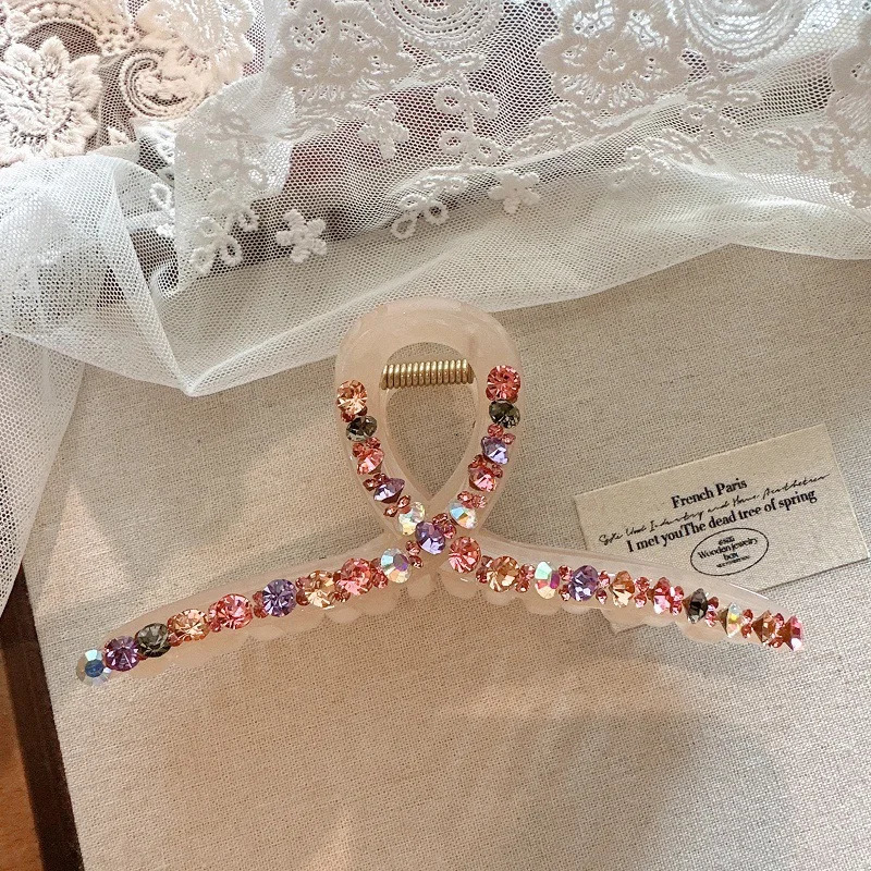 Super Sparkling Pink Crystal Cross Hair Clips for Women Elegant Shark Hair Clips for Bun and Updo hairstyles 250517