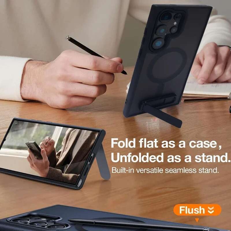 UYUXIO Magnetic Mobile Phone Case Kickstand for Samsung Galaxy S25 S24 S23 Ultra FE S22 Plus Cover Stand Cases with Holder