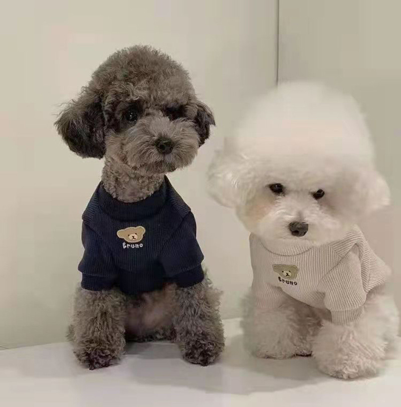 Basic Dog Hoodie, Soft and Warm Dog Sweater with Embroidered Little Bear, Dog Winter Coat, Cold Weather Clothes Sweatshirt for Small Medium Dogs Puppy