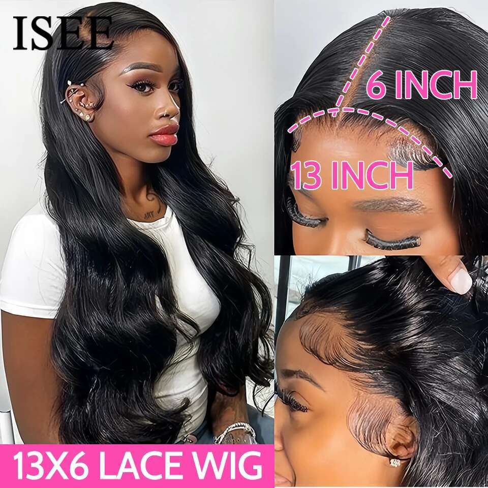ISEE HAIR 13x6 Front For Women Brazilian Human Hair Body Wave HD Transparent Lace Frontal Wigs