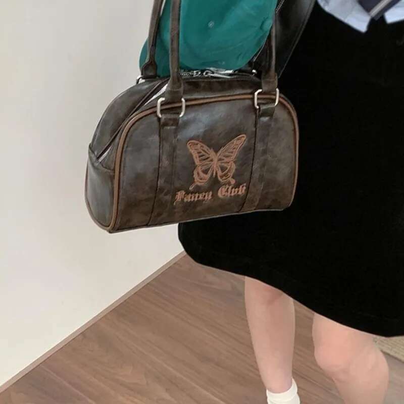 MBTI Vintage Y2k Womens Handbag Embroidery Butterfly Elegant Fashion Shoulder Casual Haruku Exquisite Female Boston Bag