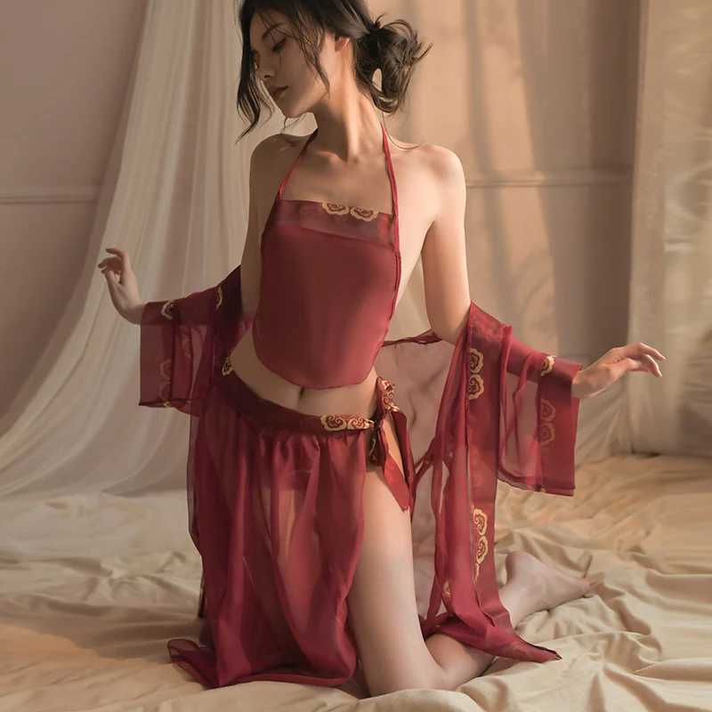 Sexy Cosplay Costumes Chinese Fairy Dress Women Lingerie set Red Traditional Hanfu Skirt Backless Belt Robe Clothing R250520