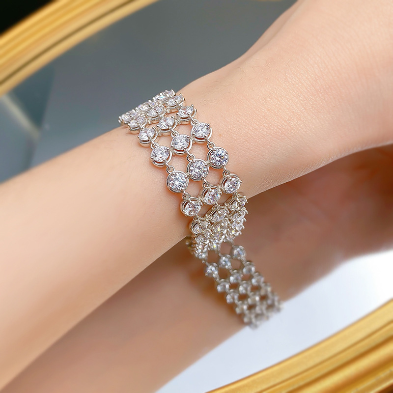 Versatile Fine-Toned Elegance: A High-Quality Solid-Silver Bracelet Adorned With Sparkling Gems