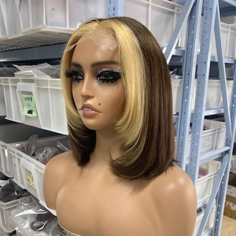 4x4 Lace Closure 12A Double Drawn Bob 180% Density Human Wigs Brown With Blonde Colored Wig Brazilian Virgin Hair