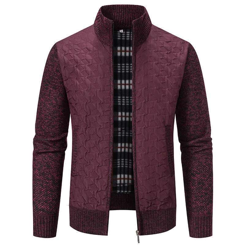 Mens Windproof Jacket Full Zip Fleeced Sweater Cardigan Contrast Stand Collar Sweaters Coat Autumn Winter Veet Clothes Designer
