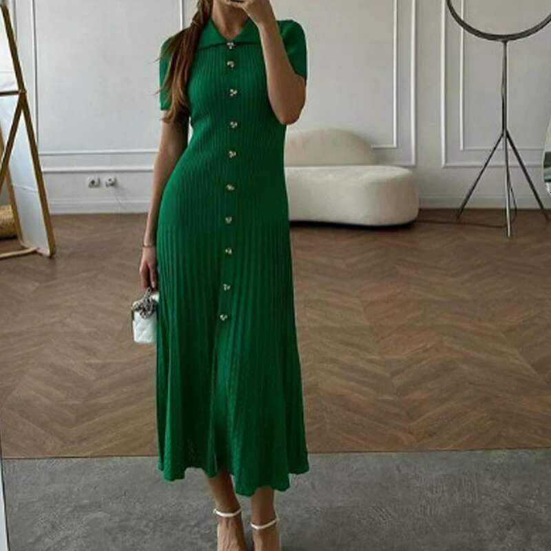 Yuoomuoo Summer Maxi Knit Black Green Long Bodycon Korean Fashion Ruffle Ladies Dresses Elegant Office Women Dress Designer