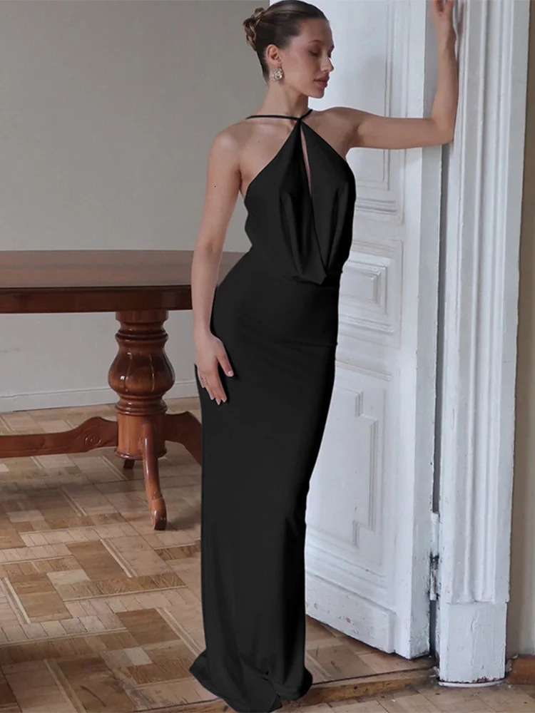 Trendix Women Slim Elegant Dress Fashion Swing Collar Patchwork Sleeveless Maxi Dresses Vacation Sexy Backless Long Femme 250520