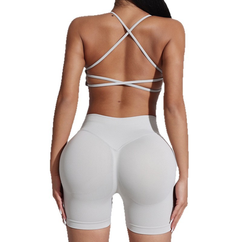 Seamless Sports Yoga Suit Set Beauty Back Suspender Sports Bra Running Fitness Peach Hip Yoga Shorts