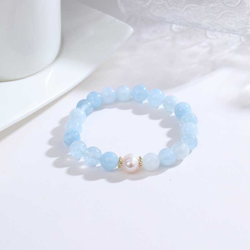 Yellow Hair Crystal Natural Uruguayan Solid Color Single Circle Bracelet Women's Grey Moonstone Beads Simple Handstring Gift