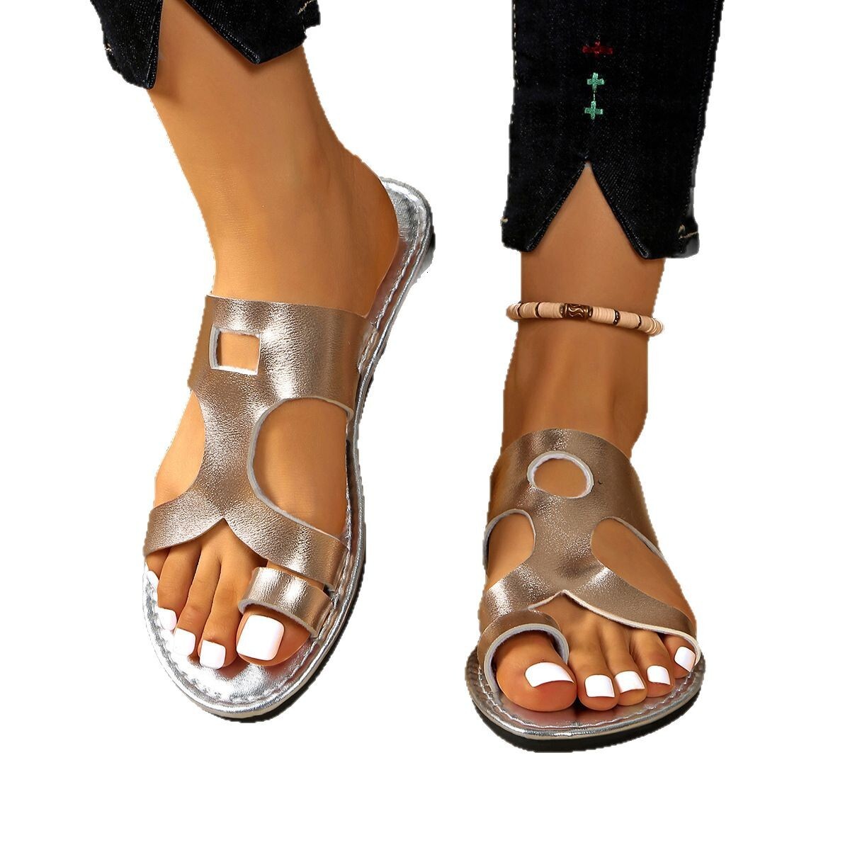 Trendy Toe Flat Solid Color Plus Size Casual Versatile Casual Shoes Beach Sandals Ddmysaturn