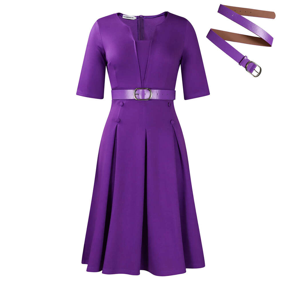 Women's Wear D533 Plus Size Women's Autumn Fashion Elegant Temperament Solid Color Five Quarter Sleeve Dress