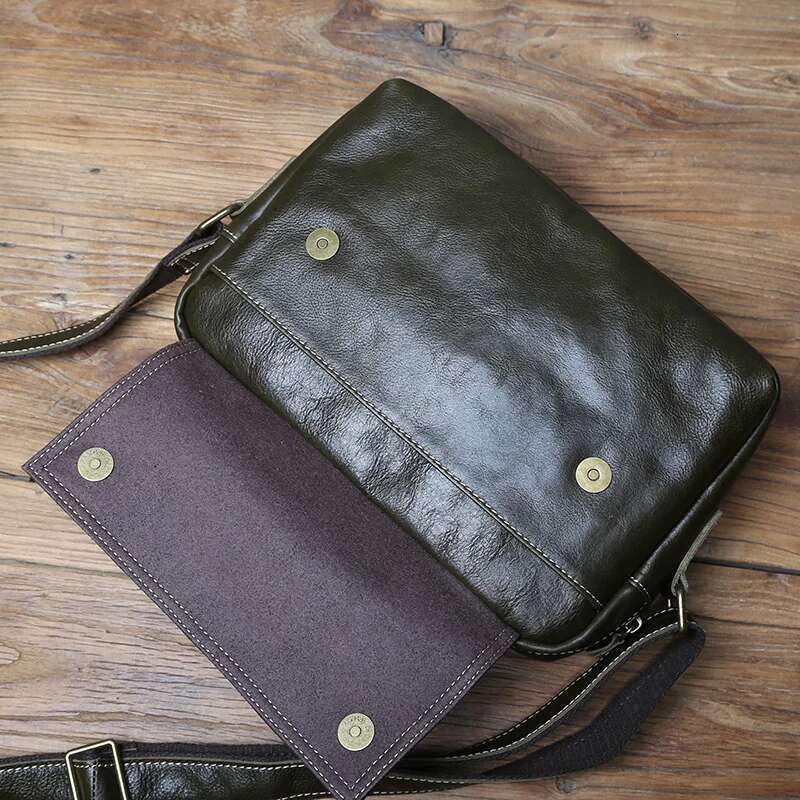 NZPJ Leather Shoulder Natural Cowhide Crossbody Fashion Men's Retro Postman Large Capacity Messenger Bag