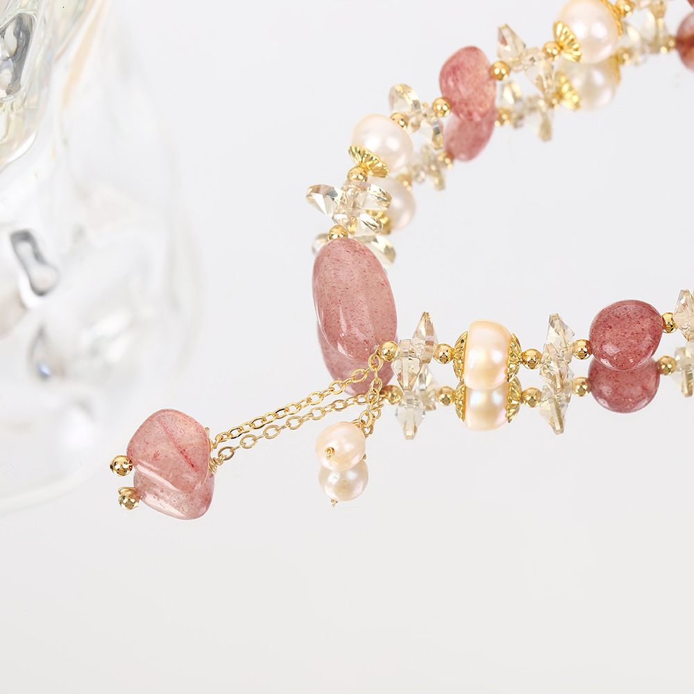 Chinese style design pearl creative strawberry crystal sea treasure blue best friend fashion light bracelet jewelry