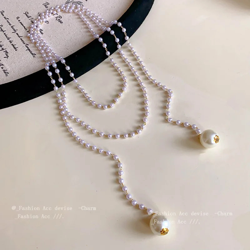 Round Pearl Long Necklace Autumn and Winter Layered Sweater Chain Accessories 250520