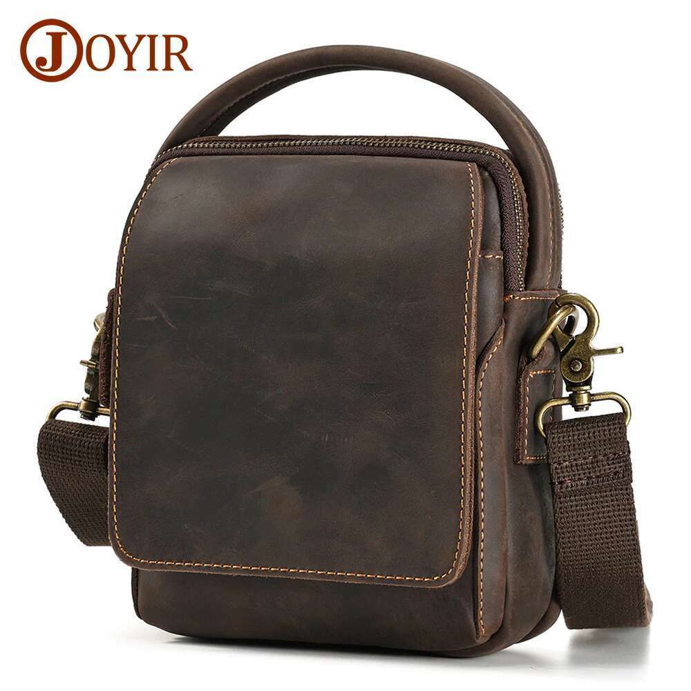 JOYIR Crazy Horse Leather Small Messenger Bag Men Vintage Shoulder Crossbody Bags For 7.9"Ipad Work Business Travel Handbag