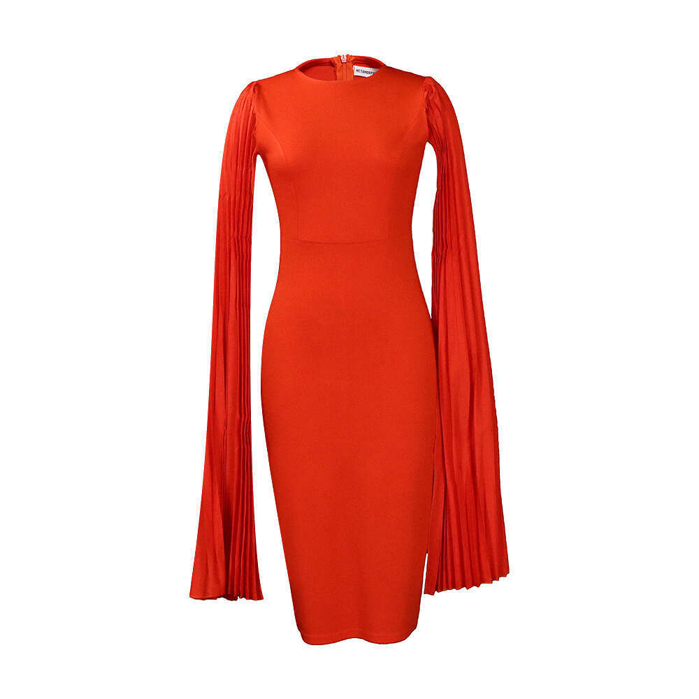 Women's Wear Large Size Women's Spring Pleated Round Neck Elegant Solid Color Buttocks Wrapped Tight Fitting Dress