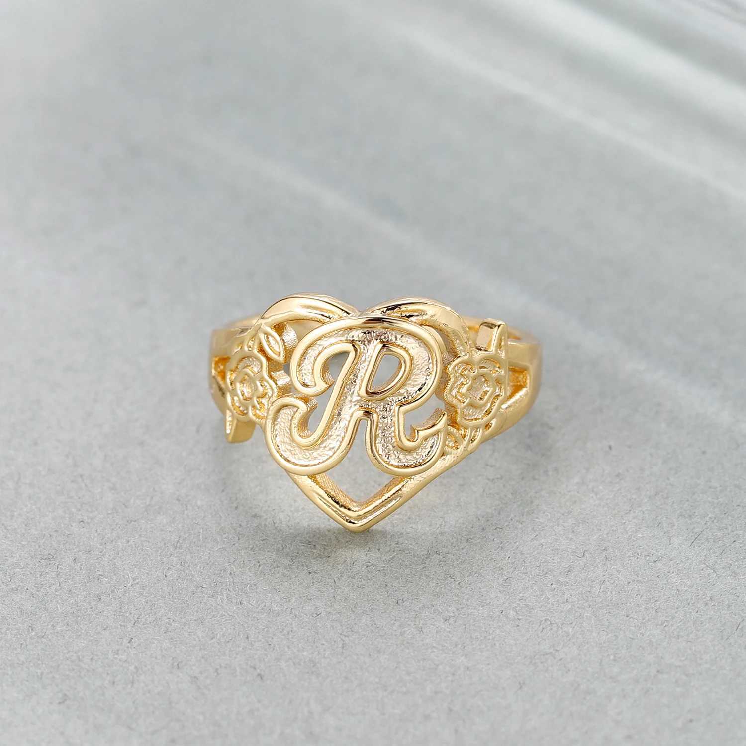 Qitian Gold Initials Heart Letter Ring For Women Fashion Hip Hop Jewelry Personized Adjustable Letter Rings Mothers Day Gifts L250519