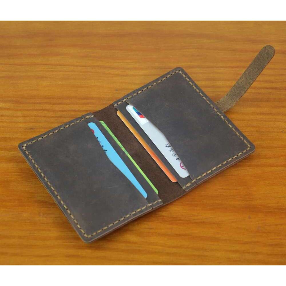 High Quality Handmade Genuine Holder Men Wallet ID Business Card Sleeve Leather Women Bifold Purse Small MC431