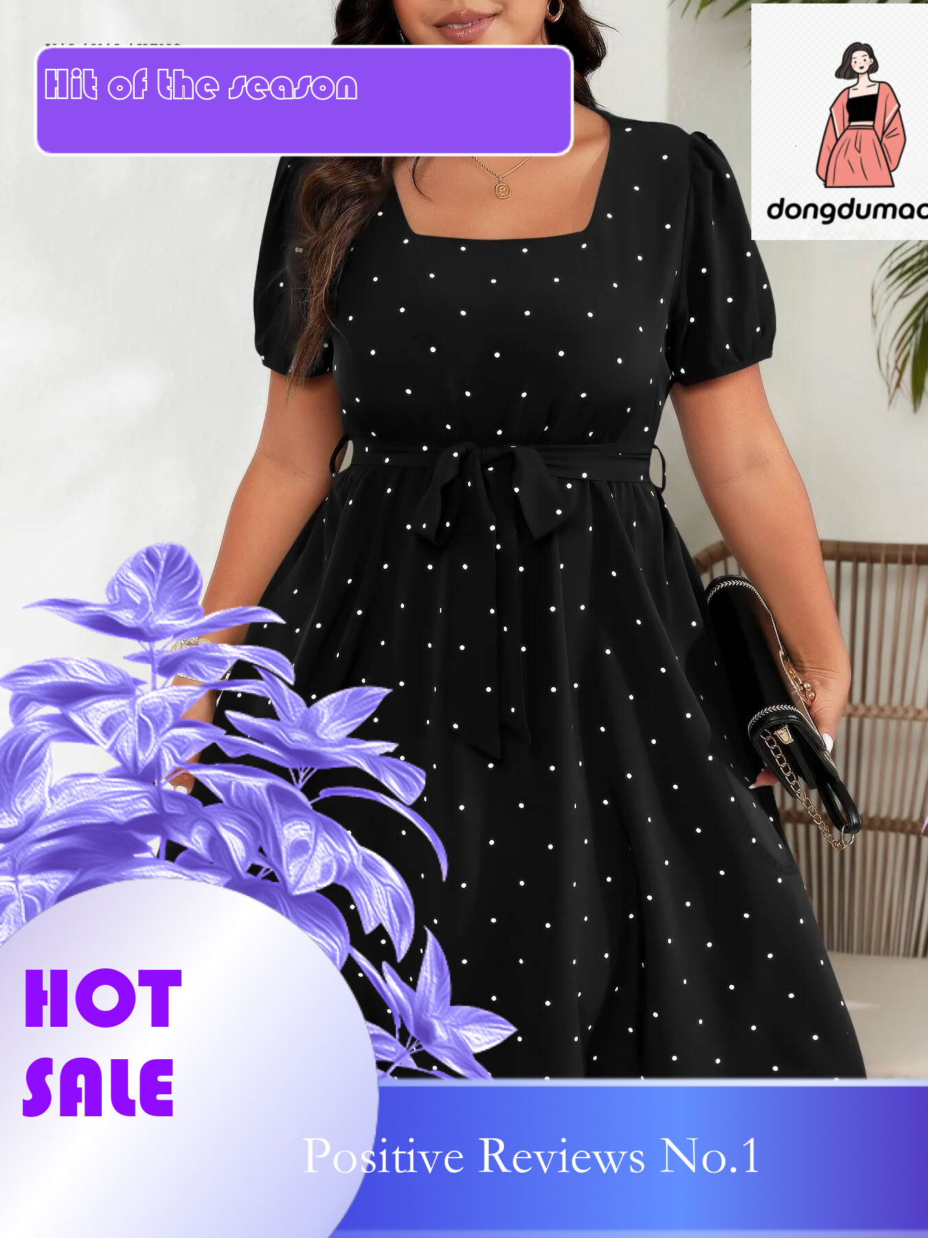 dongdumaoyi 2025 Casual Dot Square Collar Plus Size Women Summer Vintage Lace-up Short Sleeve Ladies Elegant Ruffle Knee Dress