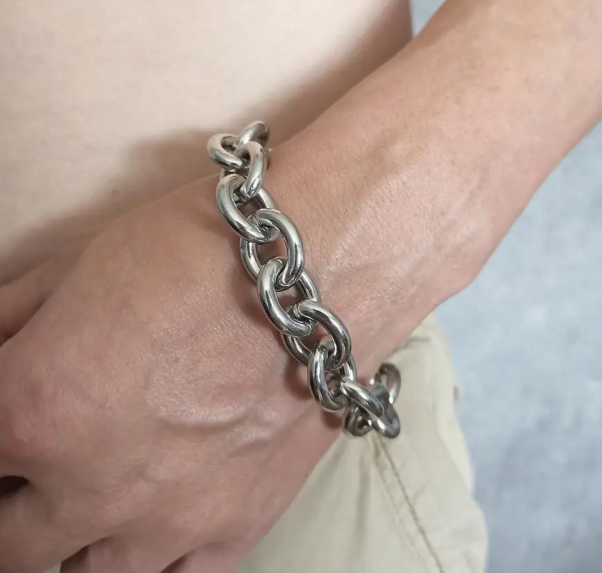 Chunky Oval Rolo Link Chain Stainless Steel Bracelet For Mens Boy Smooth Fashion Jewelry 15mm Wide Choose Lenght High Polished 250520
