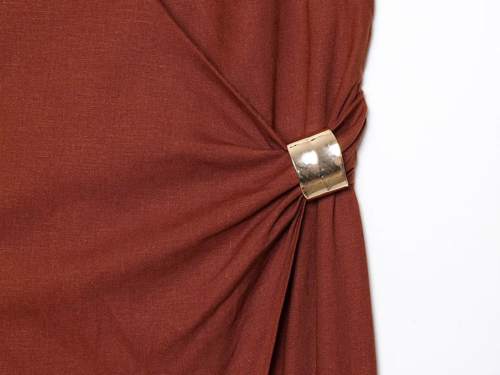 European and American style summer linen blended Vneck sleeveless backless slit dress 250520