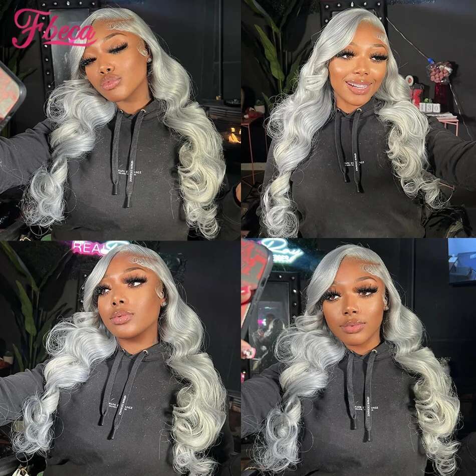 Sier Grey 13x4 Transparent Front Human Hair 13x6 Body Wave Frontal Wig Pre Plucked HD Lace Closure Wigs