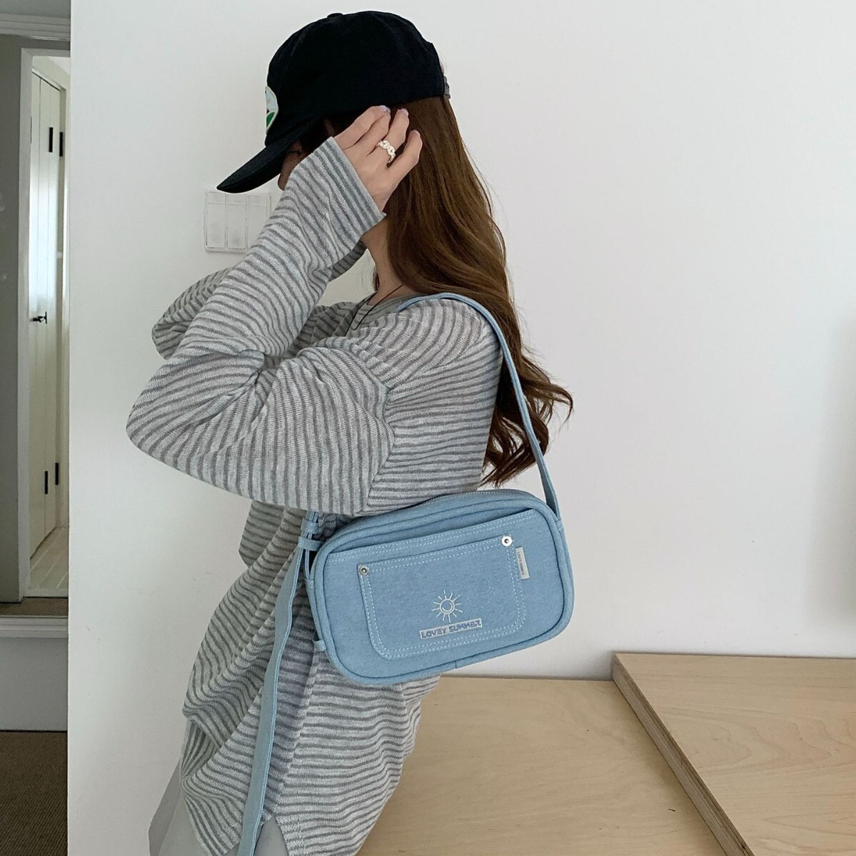 2025 denim square casual new waterproof nylon women's single shoulder crossbody bag