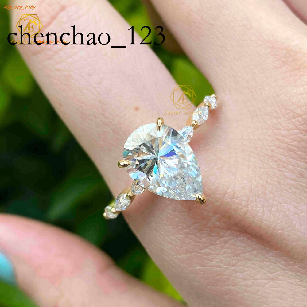 Certificate 10k 14k Solid in Real Gold 8X12mm Moissanite Dia Pave Side Wedding Engagement Ring Set for Women Jewelry