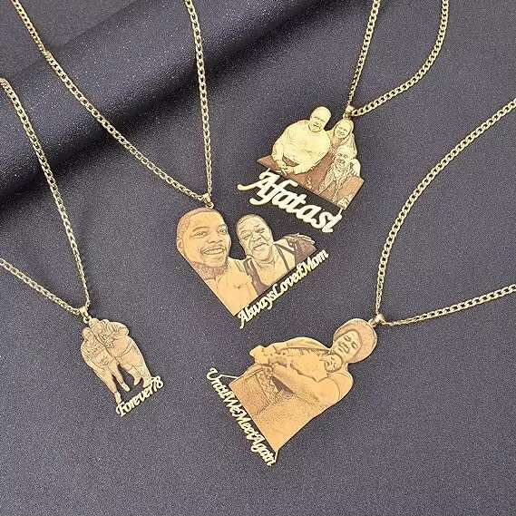 Autumn Cold Dropshipping Photo Necklace, Name PVD Carving Personalized Picture Necklace
