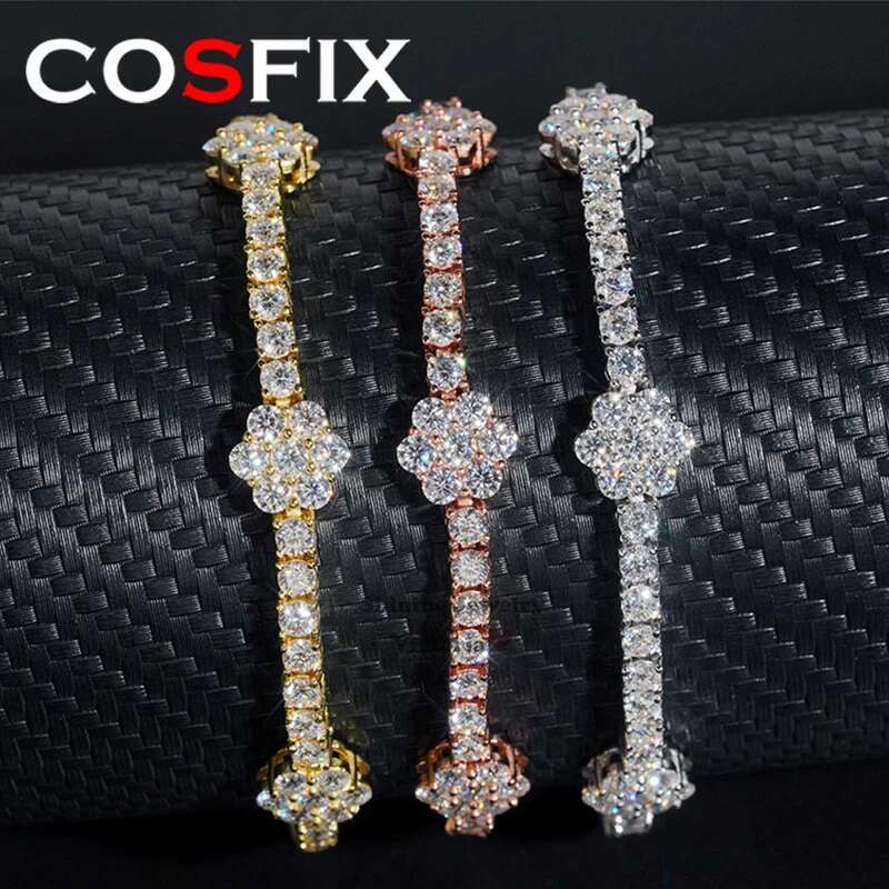 COSFIX Luxury Womens Moissanite Bracelet s925 Silver Moissanite Bracelet For Men D Color Women Full Moissanite Tennis Chain