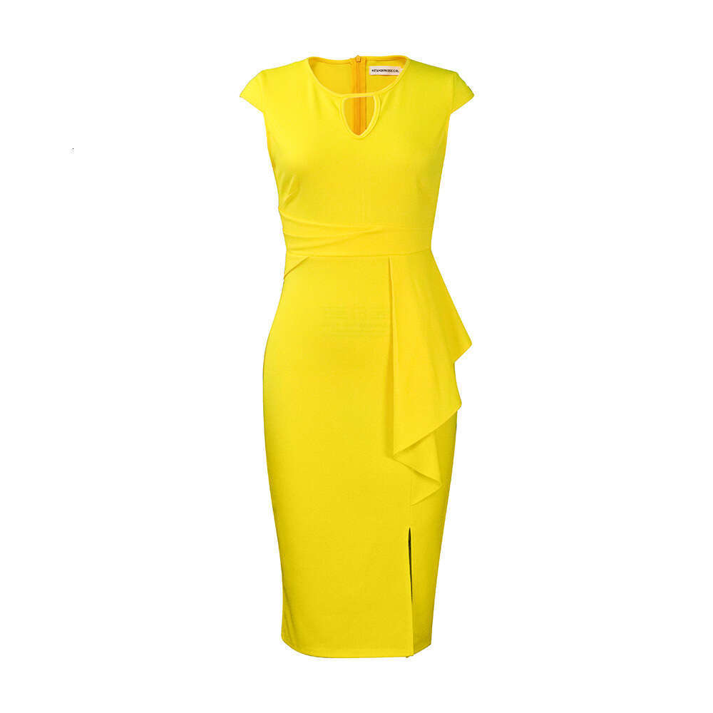 Women's Wear D3181 Women's Spring/Summer New Solid Pleated Temperament Tongle Dress