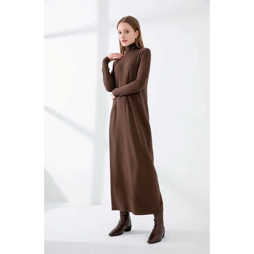 AS 2024 Winter Turteneck Thicken Ribbing Soft And Comfortable Basic Turn-Down Collar Maxi Dress ( Ship Out In 1 Day) Designer