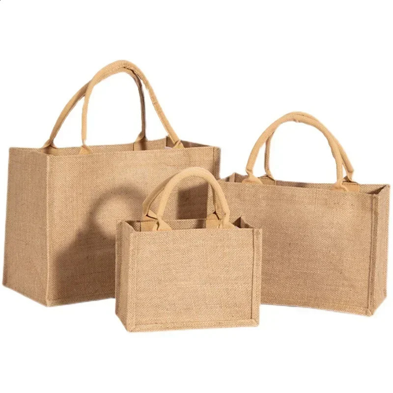 Vintage Women Linen Tote Shopper Purses Large Summer Beach Handbags Portable Eco Top Handle Shopping Bag Multiple Sizes Handbag 250516
