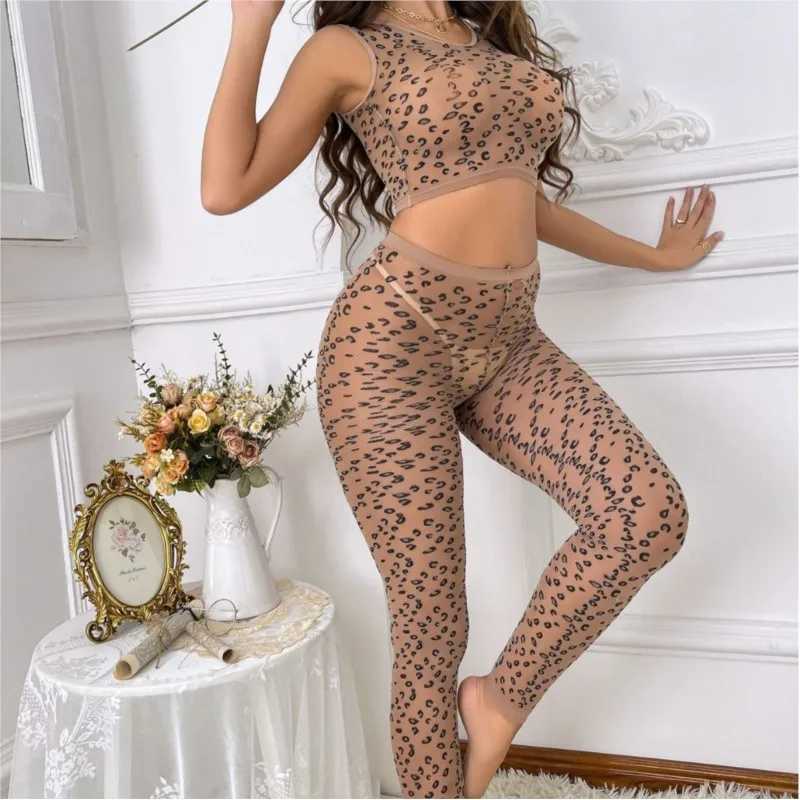Sex Sexy lingerie Tight fitting thin perspective leopard print two-piece set Women underwear sexy clothes woman Sex shop R250520
