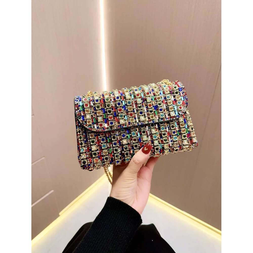 Full Rhinestone Women's Evening Clutch Bag Leather Chain Handbag Elegant Wedding Party Dia Wallet Rectangular Purse