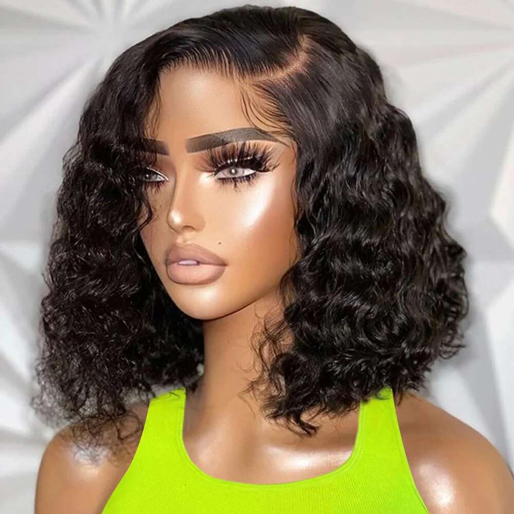 Pre Cut No Glue 13x4 Transparent Curly Bob For Women Glueless Deep Wave 7x5 Lace Frontal Human Hair Wigs