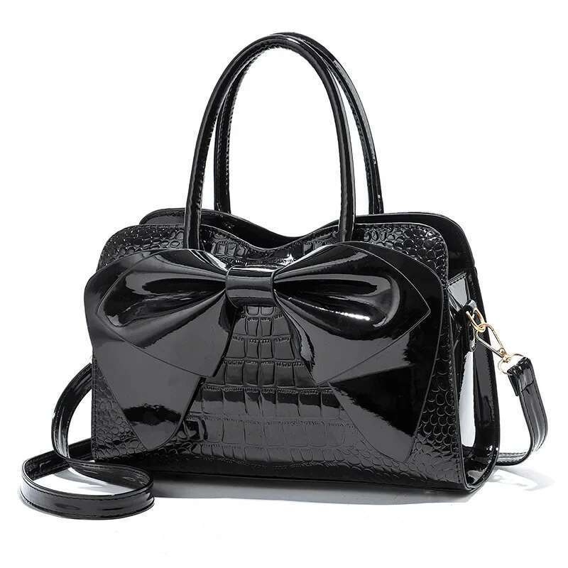 Fashion Bright Face Shopping Bags Women's Bow Shoulder Crossbody Large Capacity Casual Tote Handbag Boston Bag