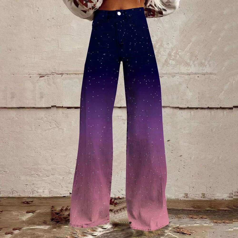 Trendy Printed Stretch High-Waisted Wide-Leg Jeans - Perfect for Women's Casual Outfits