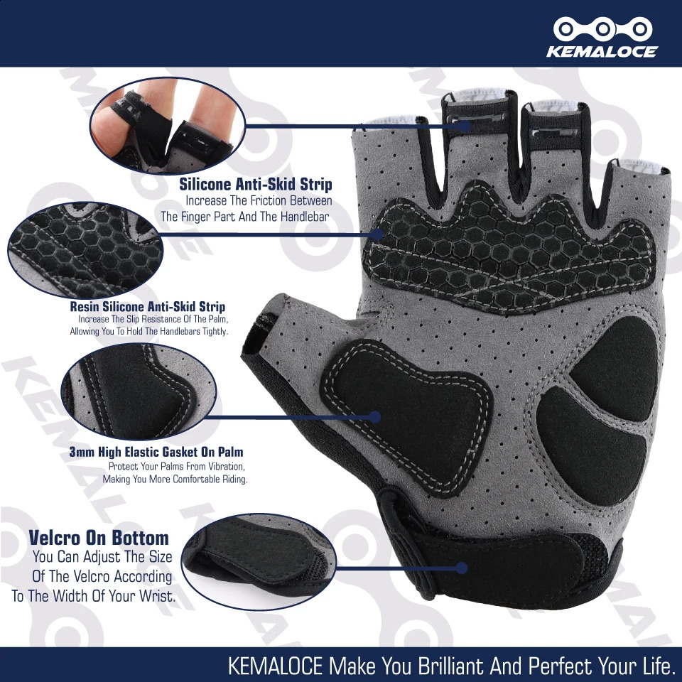 KEMALOCE Cycling Gloves Men Women Road Racing Half Finger Summer Mittens NonSlip Reflective Outdoor Sport Adult MTB Bike Glove 250515
