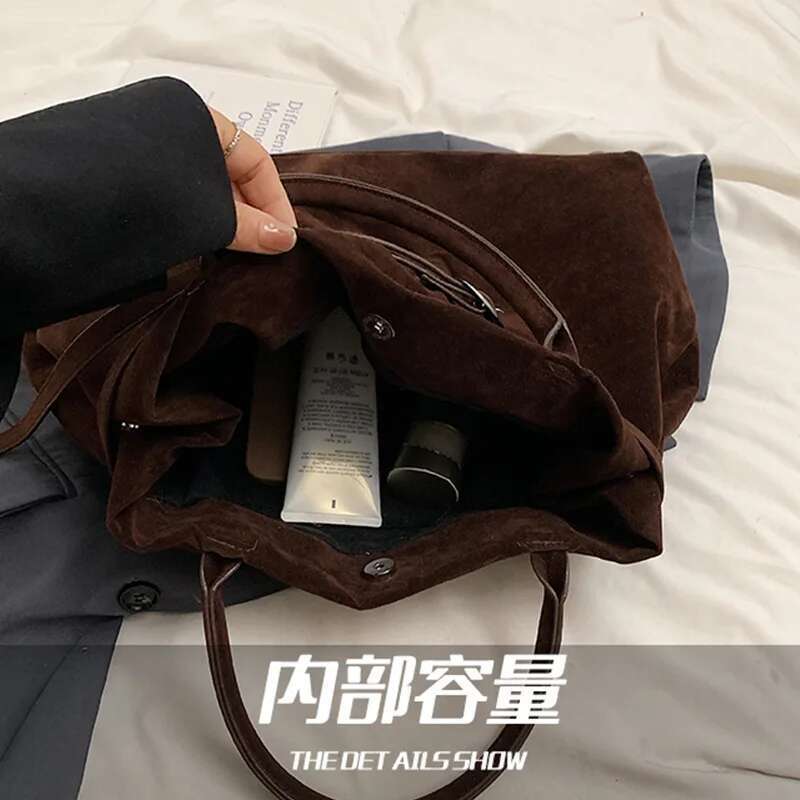 Suede large capacity tote 2025 new model, light , niche, high-end, commuting handheld shoulder bag