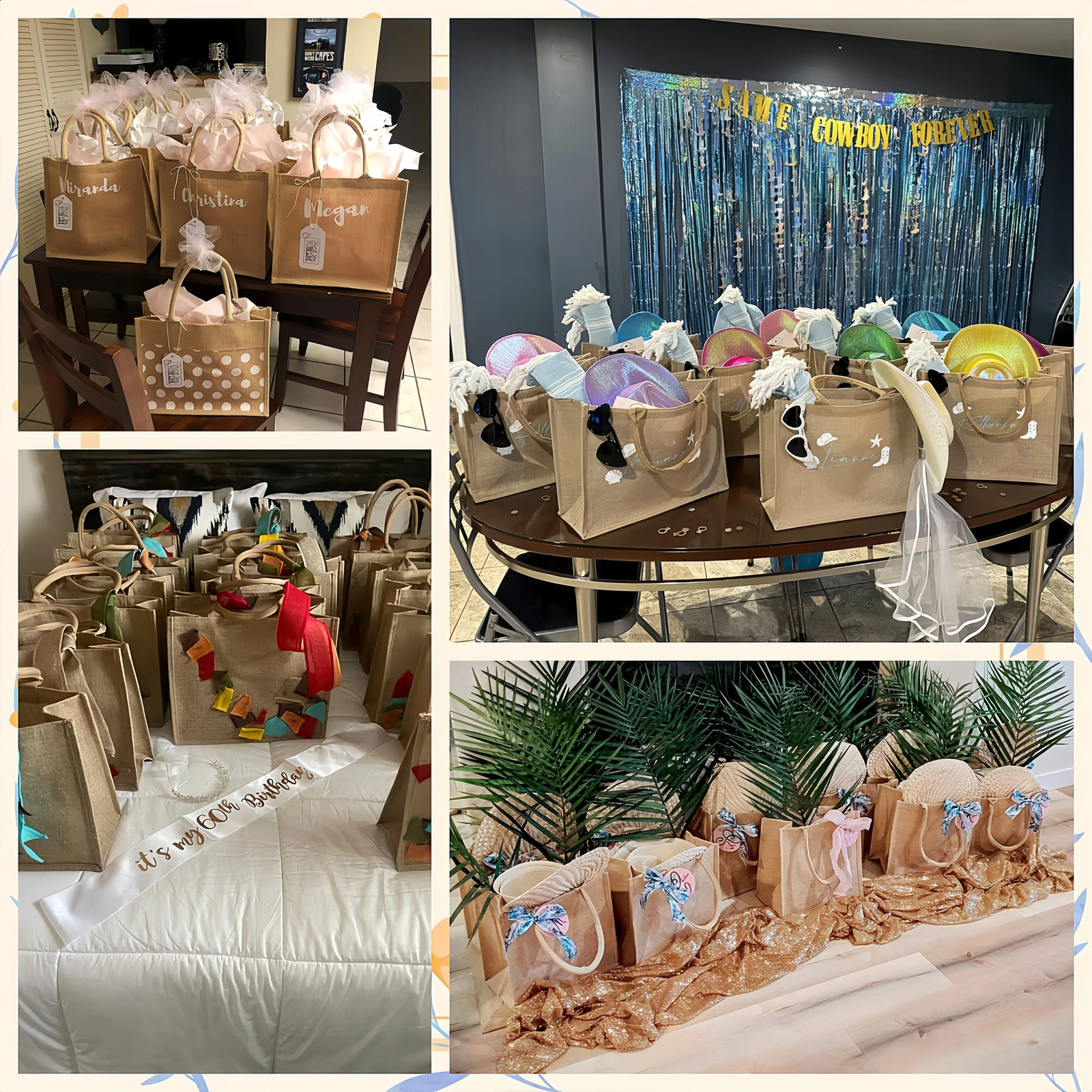 6-20Pcs Burlap Tote Bags DIY Jute Bags with Handles Blank Jute Tote Bridesmaid Gift Bags for Wedding Bachelorette Beach Party 250516