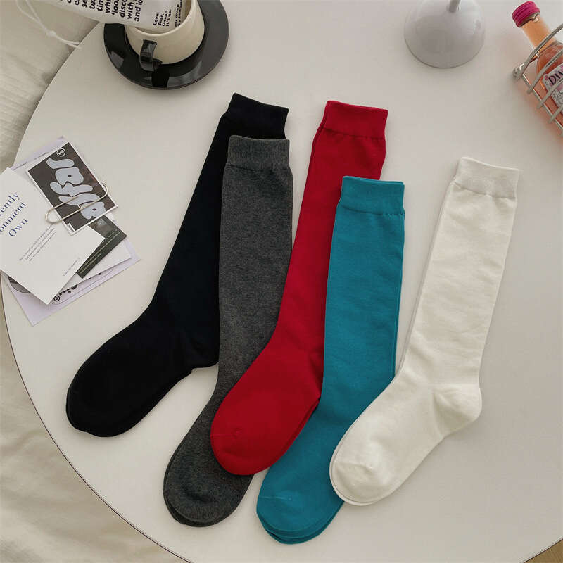 Summer Thin Children's Knee High Calf Socks, Solid Color Sweat Absorbing White JK Lolita Long Tube Slimming Boneless Socks B5