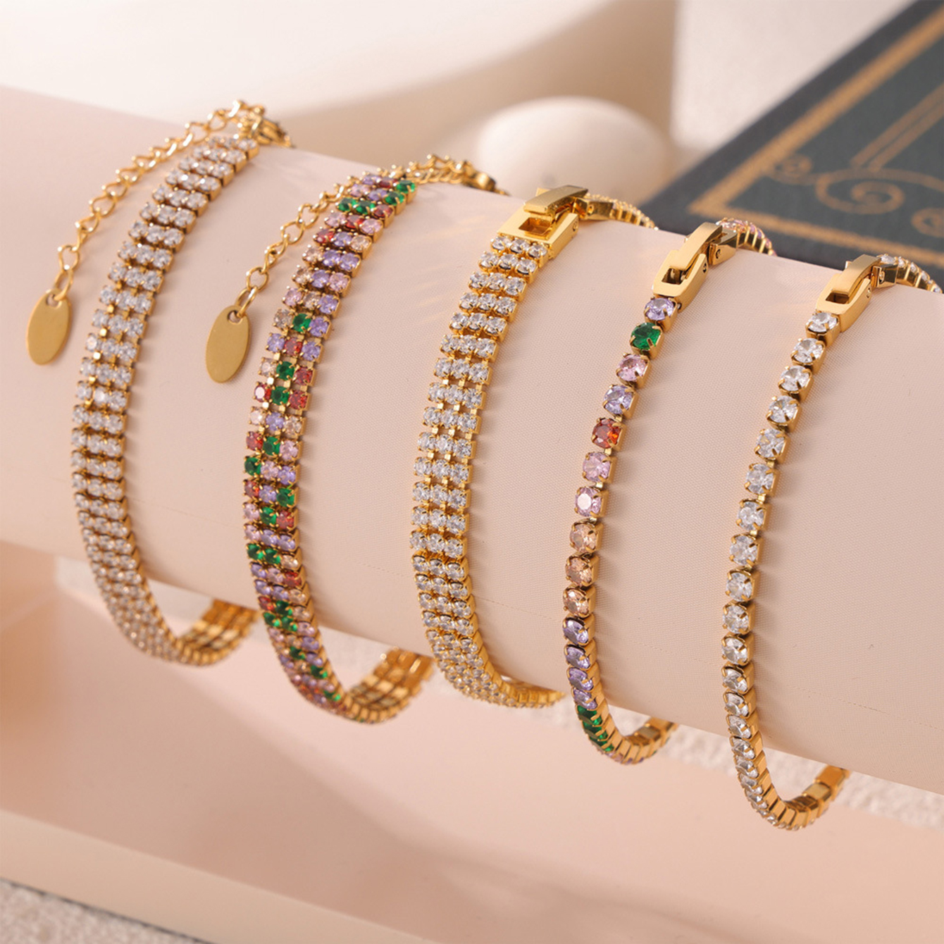 TUPMI CZ Bracelet for Women Multi Colored Crystal Tennis Bracelet Boho Vibrant Cubic Zirconia Bracelet Women Girls Gift