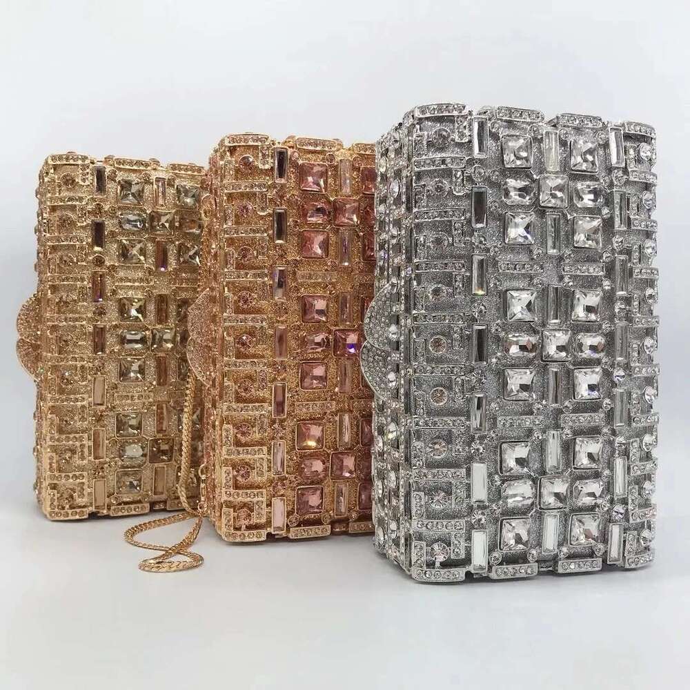 Women Sier Color Crystal Clutch Purse Big Stones Evening Bags Wedding Rhinestone Handbags Bridal Dia Clutches Purses Bag