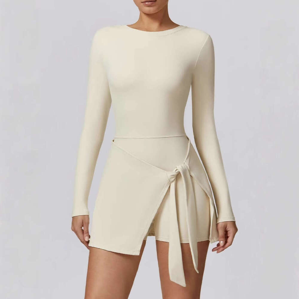 Womens Dress Womandress June Fake Two Anti Glare Tight Fitting Sports Slimming Straps Casual Fitness Beautiful Back Yoga Womens Long Sleeved Tennis Sk