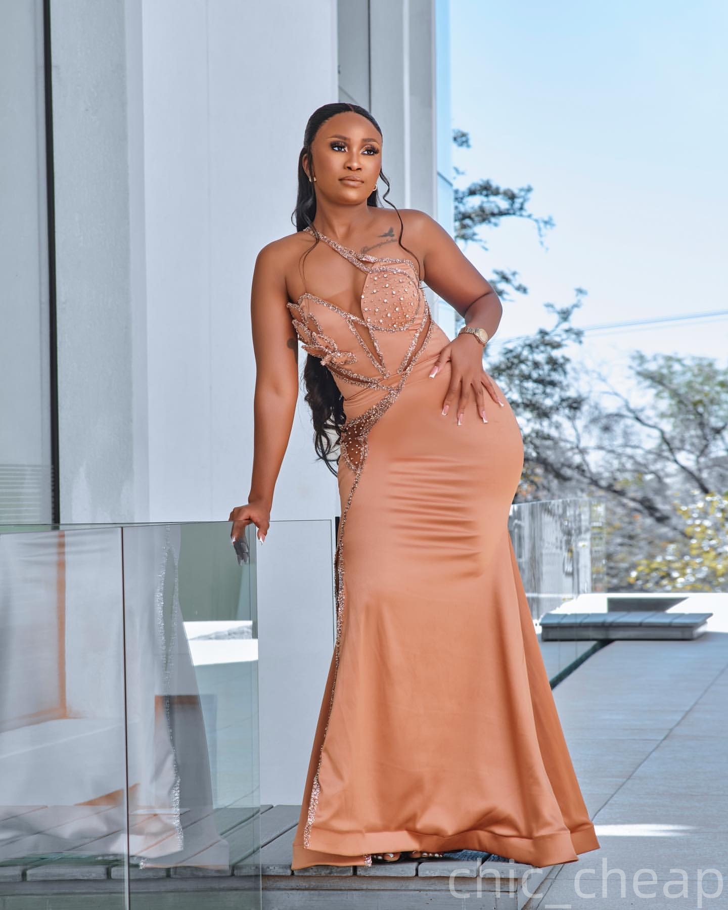 Mermaid Champagne Plus Size Prom Dresses 2025 One Shoulder Crystals Satin Evening Formal Party Second Birthday Engagement Gowns Dress For Special Occa