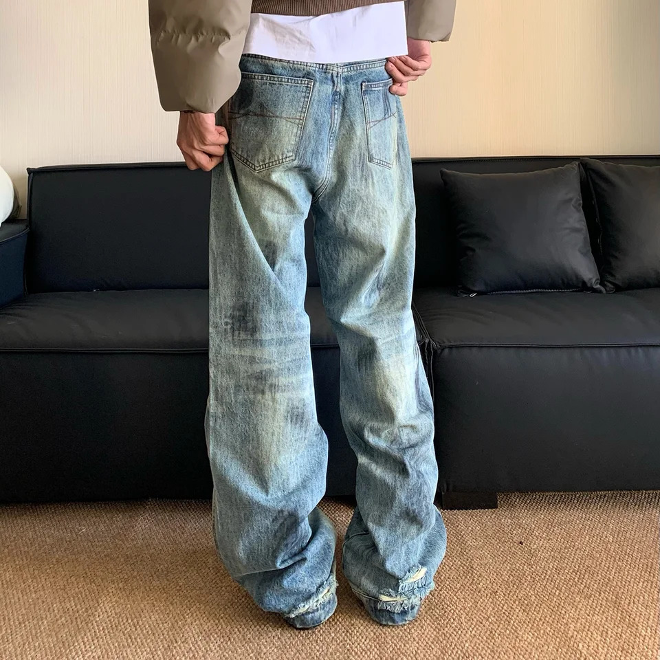 Splash Ink Jeans Men 2025 Baggy Wide Leg Jeans American High Street Washed Stretch Soft Straight Denim Cargo Pants Trousers Male 250519