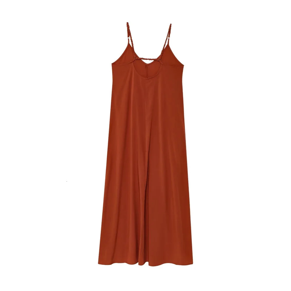 UNIZERA womens suspender long dress with solid color and chest accessories for spring summer casual wear 250520